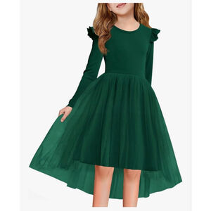NEW Green Girls Tutu Tulle Hi Low Ruffle Long Sleeve Party Dress 13/14 Yrs